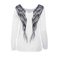 Women Tops Angel Wing Print Long T-Shirt Long Sleeve Casual T-shirt Women Sexy Tee Plus Size White TIML66 TIML66