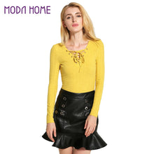 Women Basic Knitwear Cross Lace-Up Tricot V Neck Long Sleeve Solid Slim Knitted Shirt Knitting Plus Size Pullover Tops TIML66 TIML66
