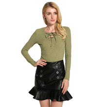 Women Basic Knitwear Cross Lace-Up Tricot V Neck Long Sleeve Solid Slim Knitted Shirt Knitting Plus Size Pullover Tops TIML66 TIML66