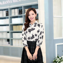 women black rose printed shirts floral three quarter batwing sleeves loose button blusas femininas ladies work shirt TIML66