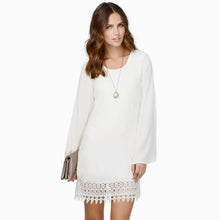 women chiffon shift dress crochet lace hem long sleeve mini dress black white vestidos femininos sale TIML66