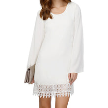 women chiffon shift dress crochet lace hem long sleeve mini dress black white vestidos femininos sale TIML66