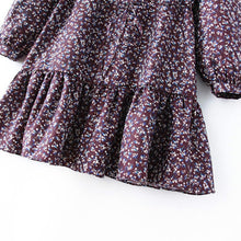 Women Dress Floral Print Round Neck Long Sleeve Dress Self-Tie Ruffle Hem Casual Beach Dress Vestidos Purple TIML66 TIML66