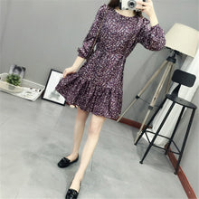 Women Dress Floral Print Round Neck Long Sleeve Dress Self-Tie Ruffle Hem Casual Beach Dress Vestidos Purple TIML66 TIML66