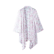 Women Kimono Cardigan Open Front Floral Print Irregular Hem 34 Sleeve Chiffon Shirt Women Blouses BluePinkYellow TIML66 TIML66