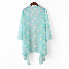 Women Kimono Cardigan Open Front Floral Print Irregular Hem 34 Sleeve Chiffon Shirt Women Blouses BluePinkYellow TIML66 TIML66