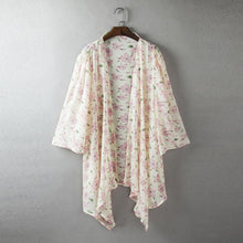 women kimono cardigan open front floral print irregular hem 3/4 sleeve chiffon shirt women blouses blue pink yellow TIML66