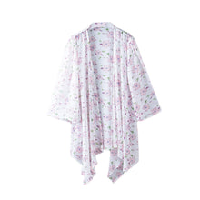 women kimono cardigan open front floral print irregular hem 3/4 sleeve chiffon shirt women blouses blue pink yellow TIML66