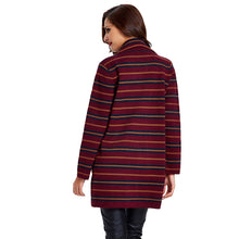 Women Knitted Coat Cardigan Contrast Stripe Notched Collar Long Sleeve Warm Sweater Outerwear Knitwear TIML66 TIML66