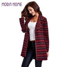 Women Knitted Coat Cardigan Contrast Stripe Notched Collar Long Sleeve Warm Sweater Outerwear Knitwear TIML66 TIML66