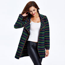 women knitted coat cardigan contrast stripe notched collar long sleeve warm sweater outerwear knitwear TIML66