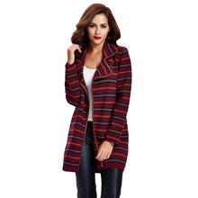 women knitted coat cardigan contrast stripe notched collar long sleeve warm sweater outerwear knitwear TIML66
