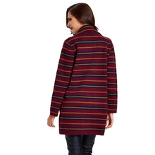 women knitted coat cardigan contrast stripe notched collar long sleeve warm sweater outerwear knitwear TIML66