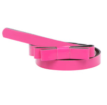 Women Lady Slender Waist Belt Cute Bowknot Candy Color Thin Skinny PU Leather Waistband Belt Brown TIML66 TIML66
