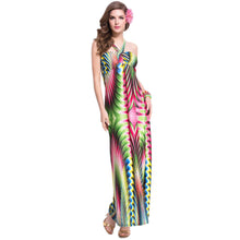 Women Maxi Dress Contrast Print Cross Padding Bohemian Beach Long Dress Plus Size Beach Dress Vestidos Green TIML66 TIML66