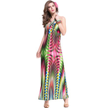 Women Maxi Dress Contrast Print Cross Padding Bohemian Beach Long Dress Plus Size Beach Dress Vestidos Green TIML66 TIML66
