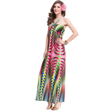 Women Maxi Dress Contrast Print Cross Padding Bohemian Beach Long Dress Plus Size Beach Dress Vestidos Green TIML66 TIML66