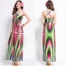 Women Maxi Dress Contrast Print Cross Padding Bohemian Beach Long Dress Plus Size Beach Dress Vestidos Green TIML66 TIML66