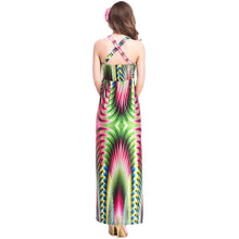 Women Maxi Dress Contrast Print Cross Padding Bohemian Beach Long Dress Plus Size Beach Dress Vestidos Green TIML66 TIML66