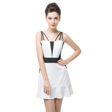 women mini dresscolor block spaghetti straps ruffle frill sleeveless bodycon sexy one piece party dress white TIML66