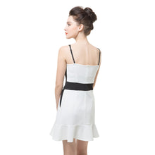 Women Mini Dress Color Block Spaghetti Straps Ruffle Frill Sleeveless Bodycon Sexy One-Piece Party Dress White TIML66 TIML66