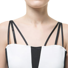 Women Mini Dress Color Block Spaghetti Straps Ruffle Frill Sleeveless Bodycon Sexy One-Piece Party Dress White TIML66 TIML66