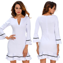 Women Mini Dress Sexy V Neck Flare Sleeve White Wrap Dress Ruffled Hem Back Zip Slim Fit Party Dress Vestido De Festa TIML66 TIML66