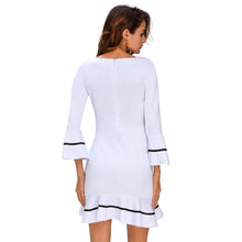 Women Mini Dress Sexy V Neck Flare Sleeve White Wrap Dress Ruffled Hem Back Zip Slim Fit Party Dress Vestido De Festa TIML66 TIML66