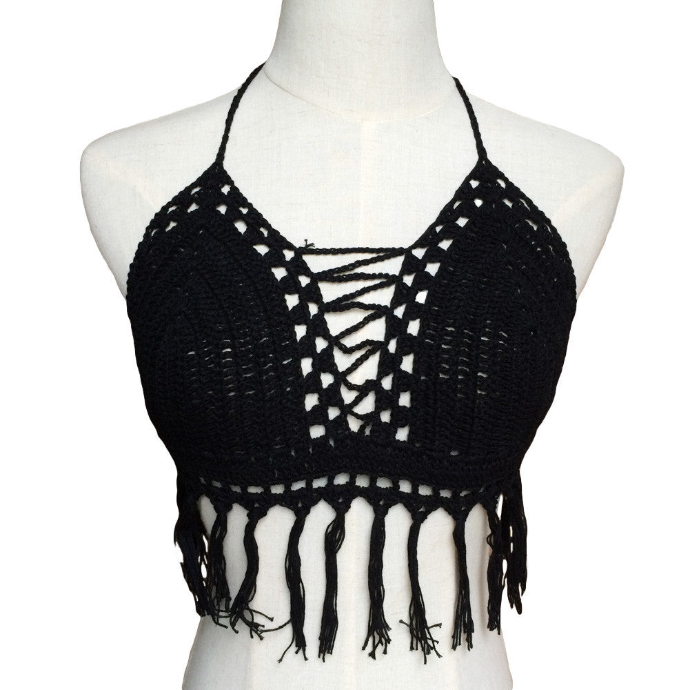 women sexy boho crop top halter style crochet knitted hollow bra beachwear womens tanks TIML66