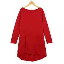 Women Sexy Dress Slash Neck Long Sleeves Asymmetric Hem Casual Dress Pockets Solid Color Mini Dress RedBlack TIML66 TIML66