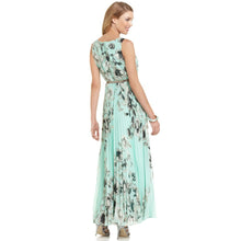 Women Chiffon Dress Floral Print Sleeveless Folds Back Zipper Maxi Long Dress Vestido Longo Casual YellowGreen TIML66 TIML66