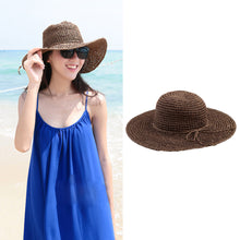 women straw hat wide brim woven design foldable sun beach hat coffee chapeu feminino TIML66