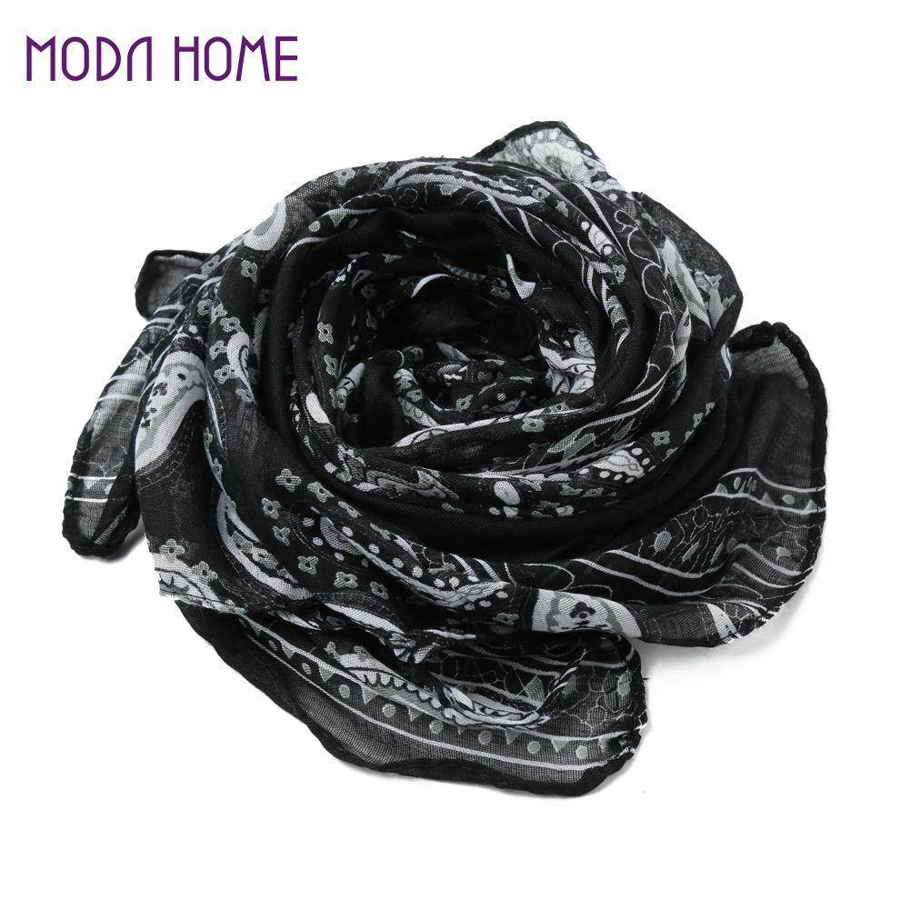 women wool scarf voile paisley printcolor block elegant oversized long thin pashmina black hijab bufandas mujer TIML66