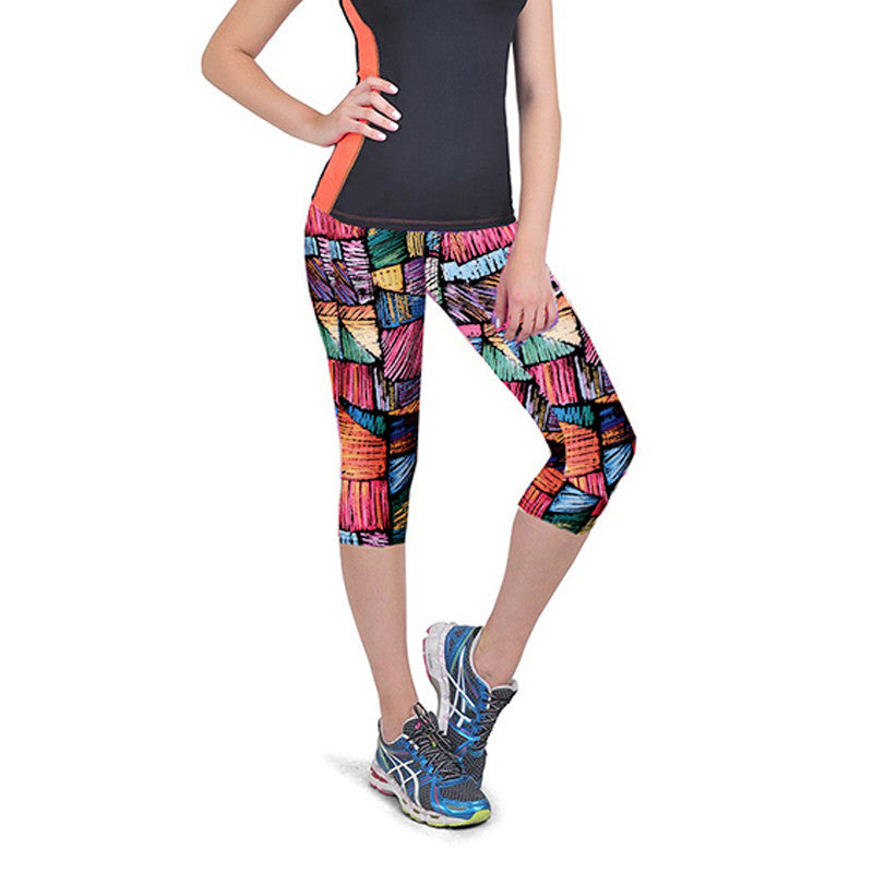 fitness women leggings high waist floral printing cropped yuga pants workout casual pants trousers women leggins TIML66