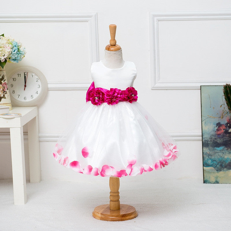 floral bow ball gown princess girls dresses sweet girl sleeveless wedding party dresses one piece tulle dress TIML66