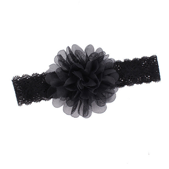 Girl Baby Ruffle Flower Lace Hairband Elastic Headband Baby BlackHair Band Headdress  TIML66