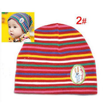 Girl Boy Baby Colorful Striped Skull Hats Kids 1M-3Y Warm Cotton Beanies Cap Hat TIML66