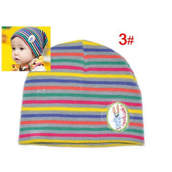 Girl Boy Baby Colorful Striped Skull Hats Kids 1M-3Y Warm Cotton Beanies Cap Hat TIML66