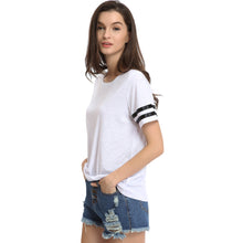 Harajuku Striped Print T Shirt Women Round Neck Short Sleeve Cotton Casual Tops Punk T-shirt Woman Tee Shirt Blusa TIML66 TIML66
