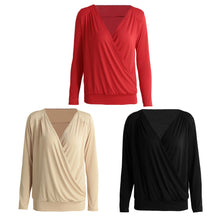 Harajuku Women T-Shirt V-Neck Long Sleeve Blusa Cross Solid Slim Casual Tee Tops BeigeRedBlack Camisas Femininas  TIML66 TIML66