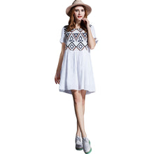 boho women dress geometry pattern printed mini beach dresses short sleeve ruffle cuffs party dress vestidos TIML66