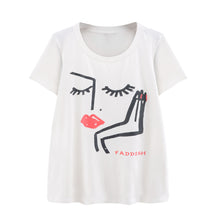 t-shirts women eyelash lip print short sleeve casual tops loose pullover women tops white plus size blusas TIML66