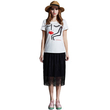 t-shirts women eyelash lip print short sleeve casual tops loose pullover women tops white plus size blusas TIML66
