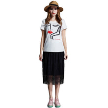T-Shirt Women Eyelash Lip Print Short Sleeve Casual Tops Loose Pullover Women Tops White Plus Size Blusas TIML66 TIML66