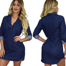 Women Long Sleeve Dress V Neck Denim Sexy Club Dress Pocket Party Mini Casual Dresses Vestidos Plus Size TIML66 TIML66