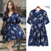 High Street Women Mini Dress V-Neck Short Sleeves Floral Print Dresses Vintage Casual Dress Dark Blue S M L XL TIML66 TIML66
