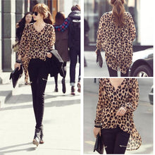 high street fshion women ladies chiffon blouse leopard printed long sleeve high low hem loose tops camisas femininas TIML66