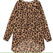 high street fshion women ladies chiffon blouse leopard printed long sleeve high low hem loose tops camisas femininas TIML66