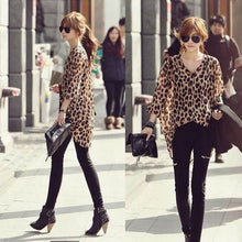 High Street Fshion Women Ladies Chiffon Blouse Leopard Printed Long Sleeve High-low Hem Loose Tops Camisas Femininas TIML66 TIML66