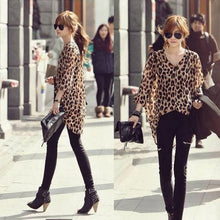 high street fshion women ladies chiffon blouse leopard printed long sleeve high low hem loose tops camisas femininas TIML66